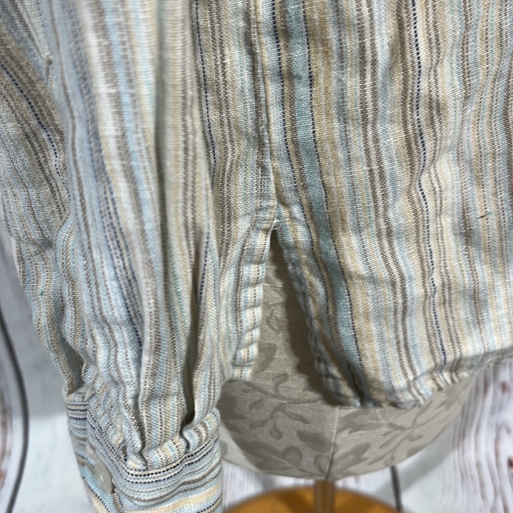 L.L.Bean Button Down 100% Linen Striped Shirt Siz… - image 4
